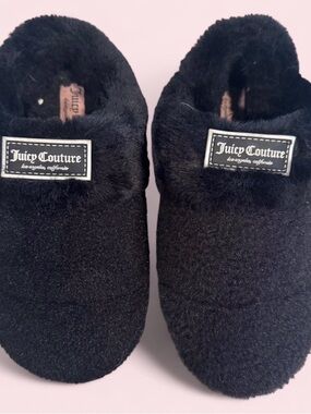 Juicy Couture Black Plush Slide Slippers
